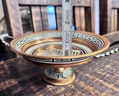 Handpainted Copper Greek Style Footed Pedestal Bowl Parthenon Scene Made Greece