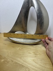 SAIL BOAT SCULPTURE, CAST ALUMINUM, 14” Tall X 12” Wide