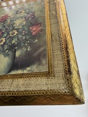 VTG Gold Gilt Italian Florentine Tole Wood Wall Picture Plaque FLORAL 7”x 6”