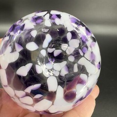 Hand Blown Art Glass Single Tumbler Candle Holder Votive Purple White Spots VTG