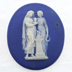 Unmarked Dark Blue Jasper Portrait Plaque w Classical Mythological Figures