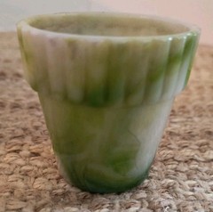 4 Vintage Akro Agate Slag Glass Mini Flower Pots 2-3/8”
