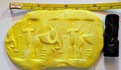 Rare Ancient Near Eastern Stone Intaglio Cylinder Seal, Wolf And Human