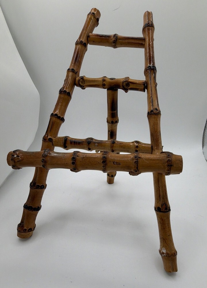 Vintage Scorched Bamboo Tabletop Easel – Chinoiserie / Boho Chic Display Stand