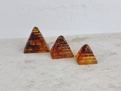 3 UNIQUE PHARAONIC ANCIENT EGYPTIAN Pyramids Statues Amber Stone Statues (AF)
