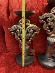 Ornate Rococo Victorian Hollywood Regency Style Gold Key Candle Holders Set Of 3