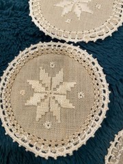 Six Vintage LEFKARA Lace Stars Under Glass – Embroidery 3 In Handmade