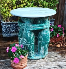 TABLE vtg circle of friends mayan aztec mexican candle garden sculpture western