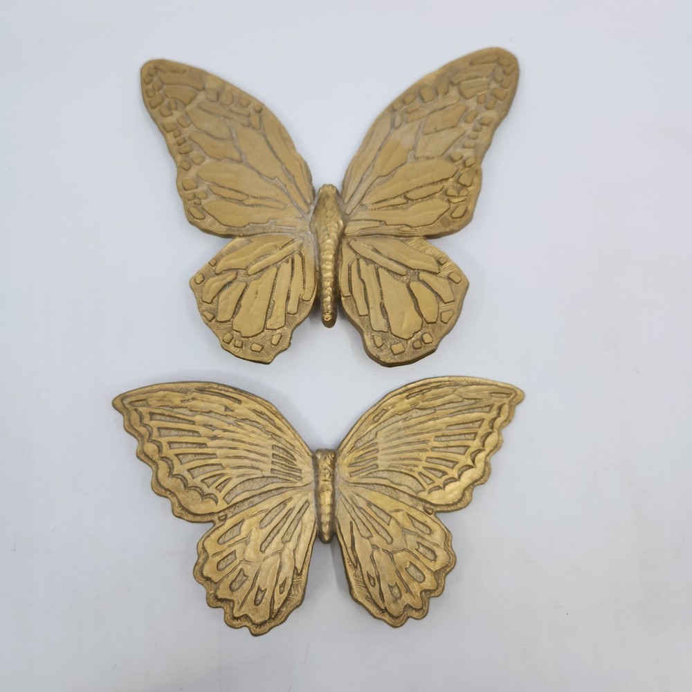 Pair Homco Butterflies T7040 & T7041 Plastic Gold Painted Made In USA 1971