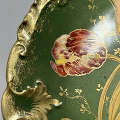 GDA Antique France Porcelain Limoges Hand Painted Tulips Green Gold Art Nouveau