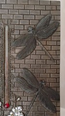 Art Nouveau Dragonfly Floral PAST TIMES Thermometer Vintage Wall Hanging Plaque