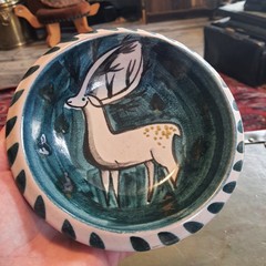 Vintage Lezerner Keramik Ceramic Switzerland Hand Painted Deer Bowl Plate Dish