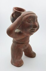 Scarce & Intact Old Columbian Pottery Figurine Water Carrier w/ Detailed Jar