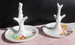 Ring Tree jewellery stands x 2 Victorian/Edwardian Antique porcelain