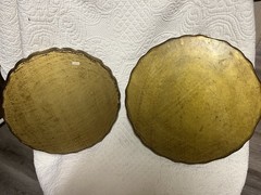Set Of Two Florentine Style Tole Tray Round Gold Green Wall Decor Italy Vintage