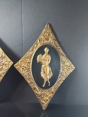 1960s Sears Hollywood Regency Repousse Metal Greek Goddess Plaques Set 11″