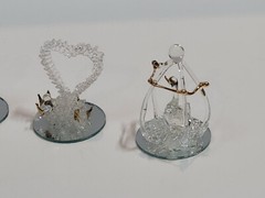 Vintage Unbranded Spun Glass Figurines on Mirrored Bases Lot of 5 Bird Theme