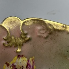GDA Antique France Porcelain Limoges Hand Painted Tulips Green Gold Art Nouveau