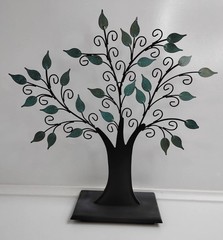 Vintage 2003 Metal Family Tree Photo Jewelry Display Stand Green Leaf Decor