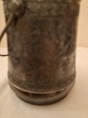 Rare 525 White Metal Container With Handle Detailed Design 4.5” Tall w/o Handle