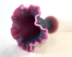 RARE Signed Fenton Deep Plum Satin Finish Hobnail 8″ Trumpet Vase