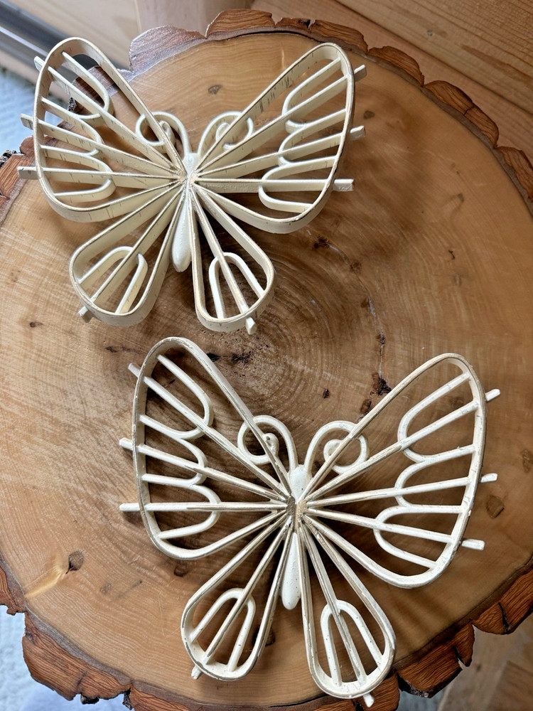 2 Vtg 1975 Ivory Color Burwood Butterfly Wall Décor Whimsical Fairy Boho MCM