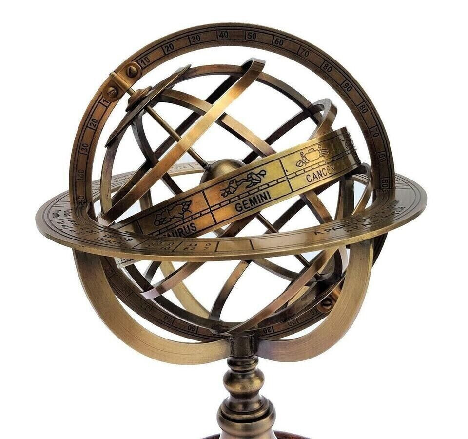 11″ Solid Brass Armillary Sphere Collectible Astrolabe Globe Nautical Decor Gift