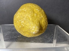 Vtg Stone Lemon Decorative Table Fruit Carved With Wood Stem Bright Yellow