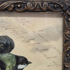 Antique Postcard Embossed Sparrow Bird Carved Wood Frame Wall Art