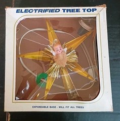 Vintage Jewelbrite Electrified Tree Topper Star with Tinsel Angel Plastic