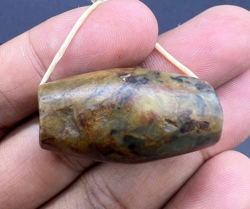Rare Ancient Old Natural Jade Stone Bactrian Bead From North Afghanistan