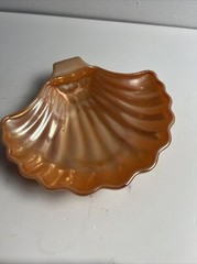 Vintage Carnival Glass Shell Lusterware Peach-Orange Candy Dish Trinket Keys