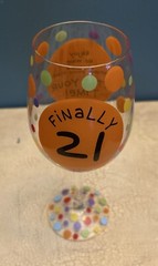Our Name is Mud FINALLY 21 Painted Wine Glass in original packaging