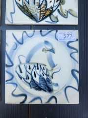4x Studio Pottery Tiles Attrib Seth Cardew Wenford Bridge Bird Motif Cornwall