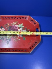 Vintage Hand‑Painted Metal Tray – Nashco Style – Red Floral & Fruit Design