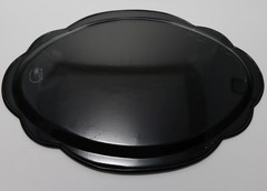TWO Vtg Tole, Toleware Black Metal Trays, Hand-Painted Florals w/Gold Trim Edges