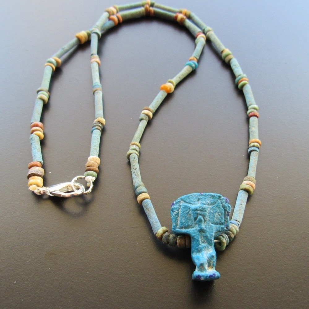 NILE Ancient Egyptian Shu Amulet Mummy Bead Necklace ca 300 BC