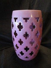 Enameled Steel barrel Shape reticulated Pink Stand Stool side Table bold design