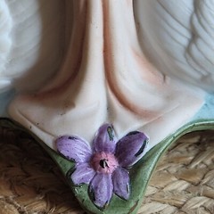 Vintage Art Nouveau Bisque Porcelain Woman with 2 Swans Planter Figurine / Read