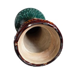 Majolica Ceramic Plant Stand Art Nouveau Pedestal Green Brown 12.5″x6.5″x6.5”