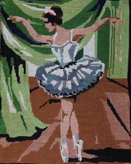 WOMAN BALLET DANCER NEEDLEPOINT HAND EMBROIDARY OLD ART UNFRAMED