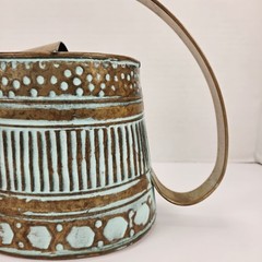 VTG Metal Copper Watering Can Decor Green Verdigris Teal Patina 0.5 Gal 12″
