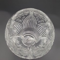 Crystal Clear Heavy 24% Lead Crystal Rose Bowl Vase Etched Tulips Scalloped Top