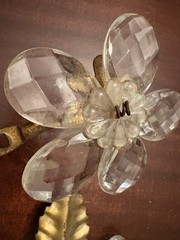 Vintage Metal Toleware Made In Italy Glass Crystal Petals Flowers Wall Hooks