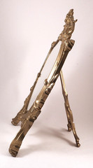 Art Nouveau Floral 14″ Metal Easel Back Table Mirror Signed