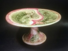 Antique Majolica Begonia Leaf Tall Pedestal Dish Platter