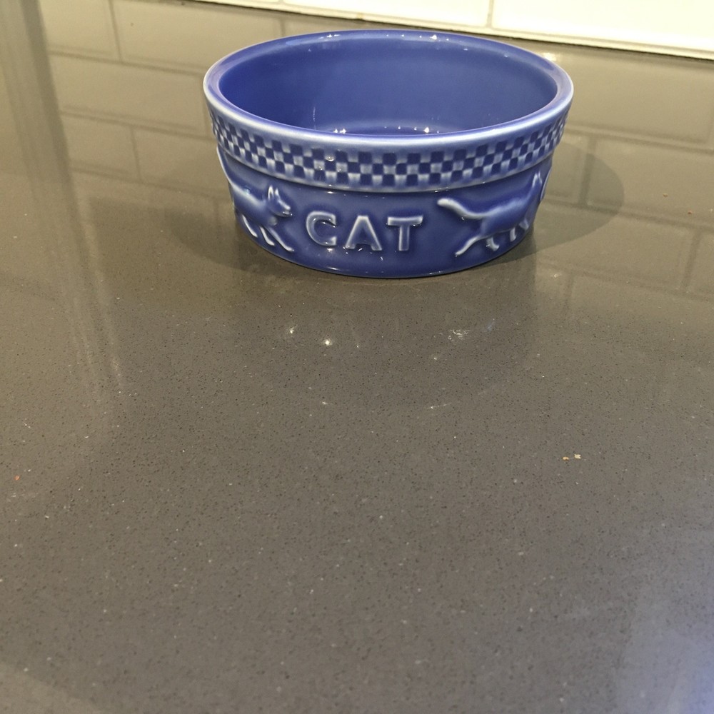Longaberger Pottery Mulligan Cornflower BLUE CAT BOWL Made in USA 5″