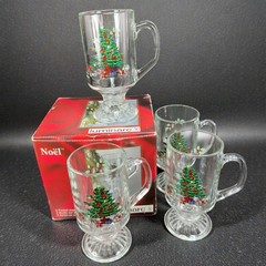 Luminarc Noel 10oz Pedestal Footed Glasses Cups Set 4 New In Box Vintage Decor