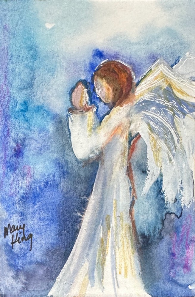 Watercolor ACEO 2.5 x 3.5″ Original Painting by Mary King – Angel