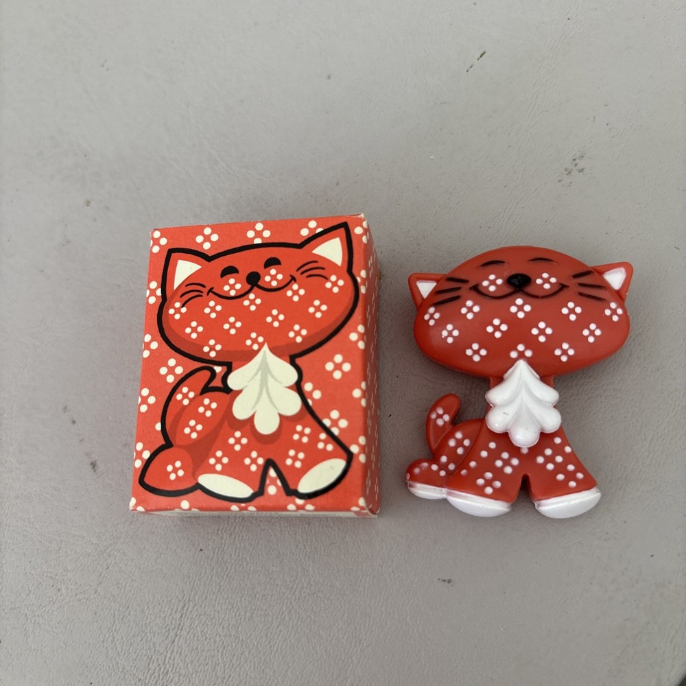 VTG Avon Fragrance Glace Pin Pal Red Calico Cat New In Box 1973